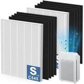 Cabiclean front packaging showing two C545 replacement filters and contents, clear compatibility benefit