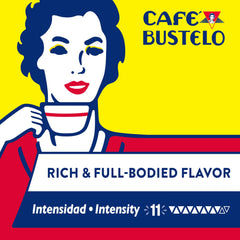 Café Bustelo close-up espresso shot with crema highlighting strong, aromatic extraction