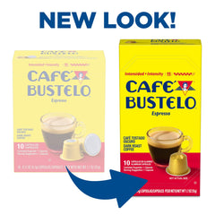 Café Bustelo espresso poured into cup beside milk pitcher for creamy latte preparation