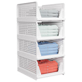 caktraie front view of four stackable baskets showing organized storage benefit