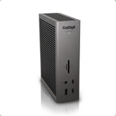 CalDigit TS5 Plus front panel showing ports and status lights, simplifies connectivity