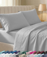 California Design Den front view of queen sheet set packaging shows brand and neat presentation