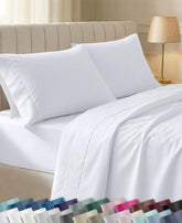 California Design Den sheet set front packaging showing award seal and clean white look