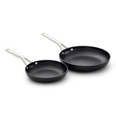 Calphalon front view of 8 and 10 inch pans showing durable finish and versatility