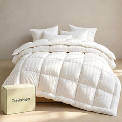 Calvin Klein comforter front packaging showing neat presentation and easy unboxing benefit