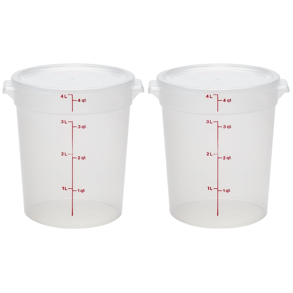 Cambro front view 4qt container with lid showing secure closure and stackable design