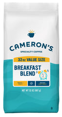 Cameron's Coffee front packaging of 32 oz breakfast blend showing brand and size for clear purchase benefit