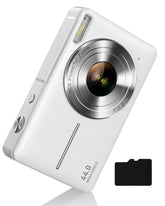 CAMKORY front view of white camera showing clear lens and compact body for easy handling