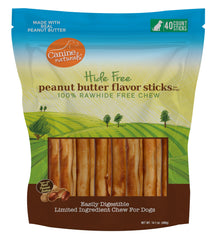 Canine Naturals front packaging showing 40-count peanut butter chew sticks, clear rawhide-free label for安心