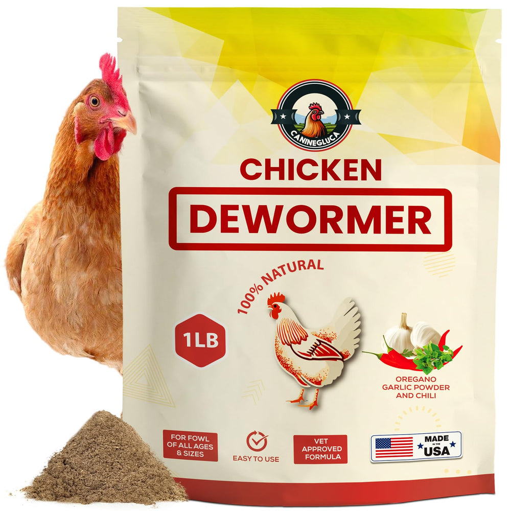 CanineGluca front pouch view showing chili mix powder and XL resealable bag benefits