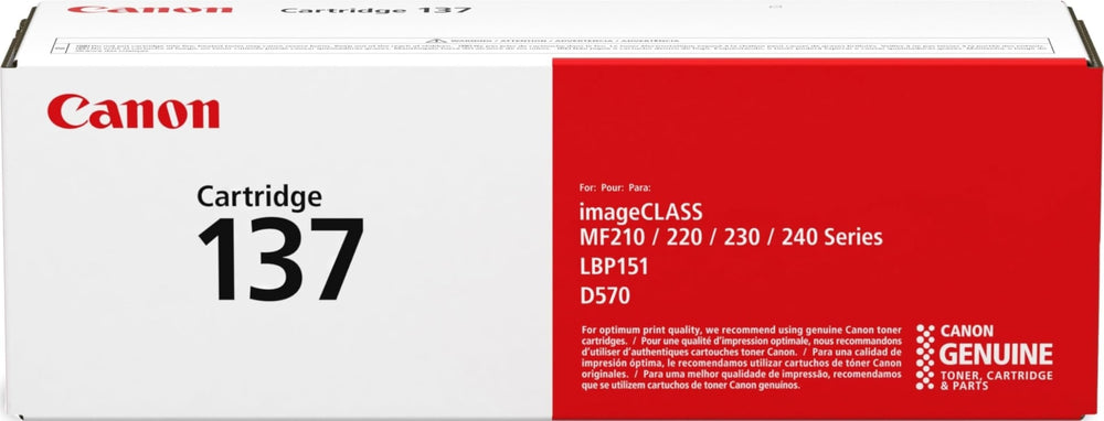 Canon 137 front packaging showing product and compatibility information for reliability