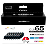 Canon CLI-65 front packaging showing brand and full eight-color set benefit
