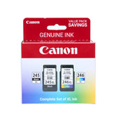 Canon PG-245 XL CL-246 XL front packaging showing value pack benefits