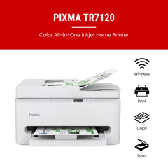 Canon PIXMA TR7120 top with ADF open capturing multi‑page documents efficiently