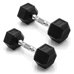 CAP 10 lb dumbbell pair front view showing anti-roll hex heads and protective rubber