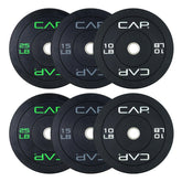 CAP front view of economy bumper plate set showing color coding and benefit of quick selection