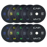 CAP front view of full 260lb bumper plate set showing value and fit