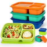 Caperci front view of four-pack bento boxes showing colors and lids, ideal for meal prep