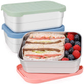 Caperci front view showing three stainless steel bento containers, durable and reusable