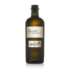 Carapelli front bottle showing organic EVOO and elegant label, preserves freshness