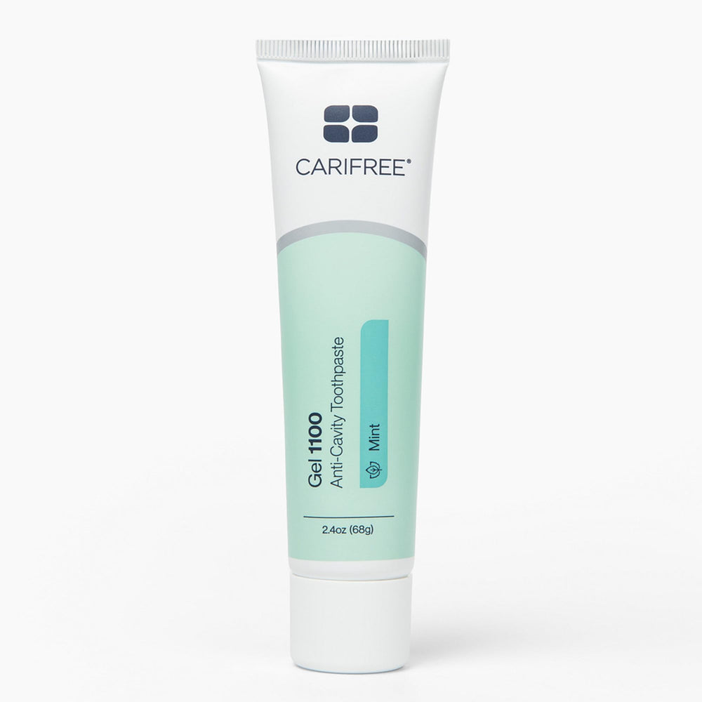 CariFree front tube image showing gel tube and mint branding benefit