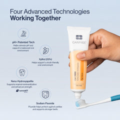 CariFree tube beside ruler showing 2.4 oz size for value and longevity benefit