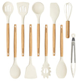 CAROTE front view of 10-piece cream utensil set showing all tools and cohesive design benefit