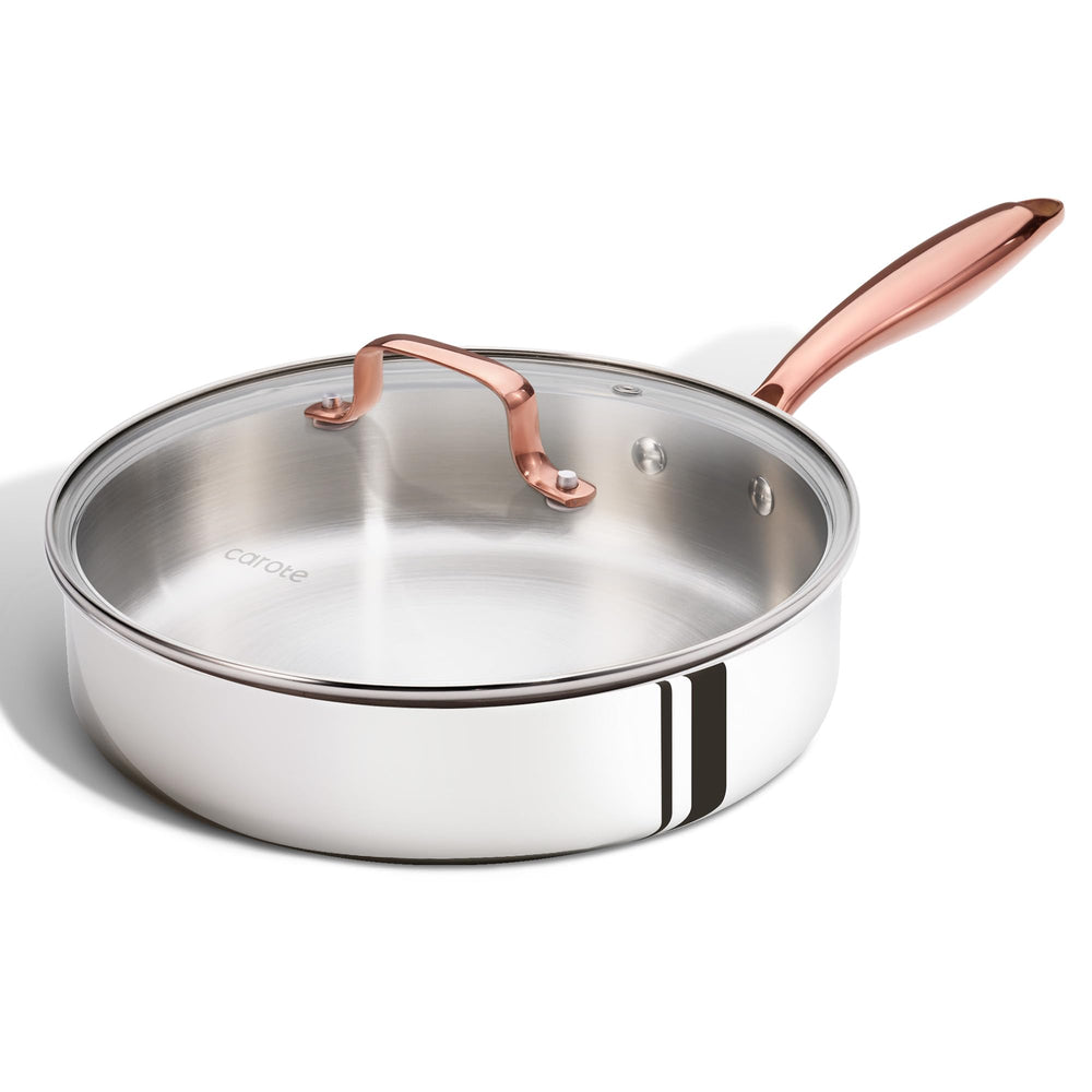 CAROTE 10-inch pan front view with lid, shows capacity and durable design