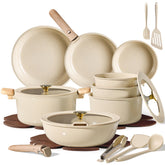 CAROTE full 25-piece set front view showing included pots and pans, ideal for complete kitchens