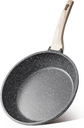 CAROTE front view of 8 inch skillet showing compact design and benefit of easy storage