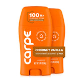 Carpe front packaging showing Coconut Vanilla scent and clinical benefit