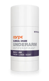 Carpe fresh linen front packaging showing clinical-strength stick and benefit