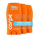 Carpe front packaging showing Fresh Powder scent and clinical protection