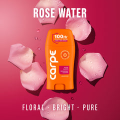 Carpe Rose Water lotion texture close-up demonstrating quick-dry finish