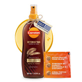 Carroten bottle front showing label and promise of accelerated tan