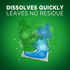 Cascade pod in dishwasher dispenser during cycle demonstrating convenience and effectiveness