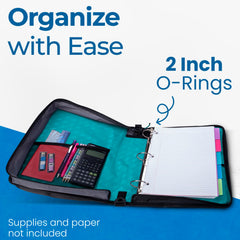 Case-it open view revealing 2-inch O-rings and paper capacity for easy organization