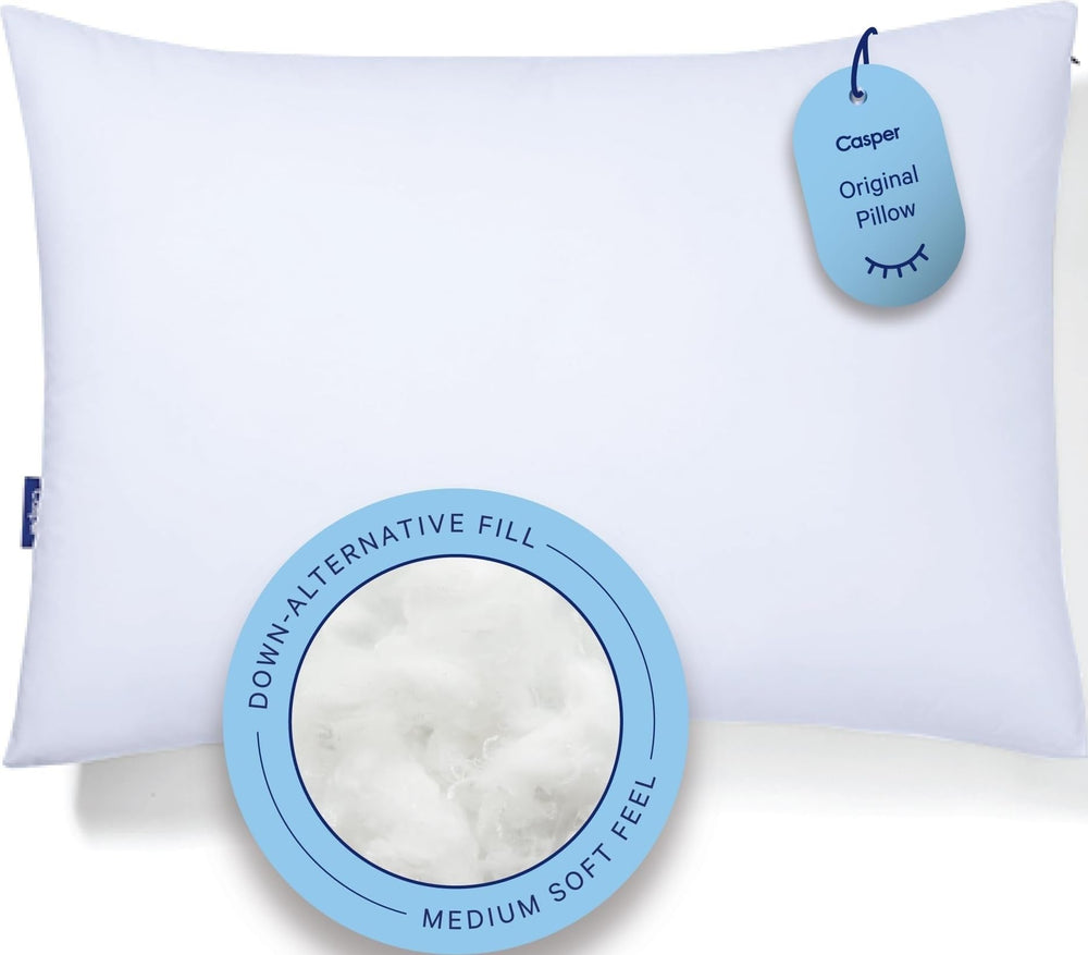 Casper pillow front view showing plush shape and supportive lift