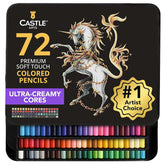 Castle Art Supplies open tin showing organized 72 pencils for quick selection
