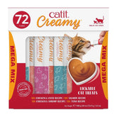 Catit front packaging of 72-pack tubes showing count and benefit of convenience