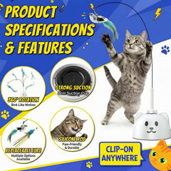 CATPICK in use with cat chasing feather demonstrating active exercise benefit
