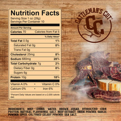 CATTLEMAN'S CUT portion on wood board suggesting hearty protein snack