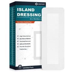 Ceeport front packaging showing 25 sterile dressings and product label benefits