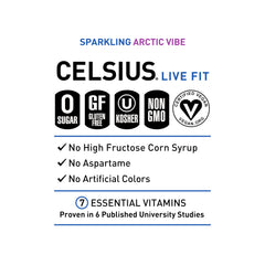 CELSIUS ingredients label close-up showing MetaPlus blend and vitamin panel for transparency