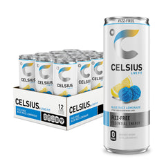 CELSIUS front can showing blue razz lemonade branding and energetic look