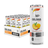 CELSIUS front packaging showing 12-pack and flavor benefits