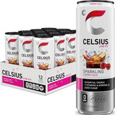 CELSIUS front can view showing cherry cola label and convenient slim design benefit