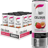 CELSIUS front can showing strawberry passionfruit flavor and slim design for portability