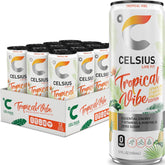 CELSIUS front packaging showing 12-pack and branding, highlights convenience