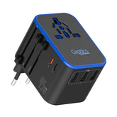 Ceptics front view showing global plug outputs and compact design for easy travel